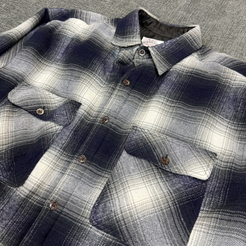 Cascade Flannel Shirt Jacket Mens 2XL Navy Blue Plaid Heavyweight Quilted Lined